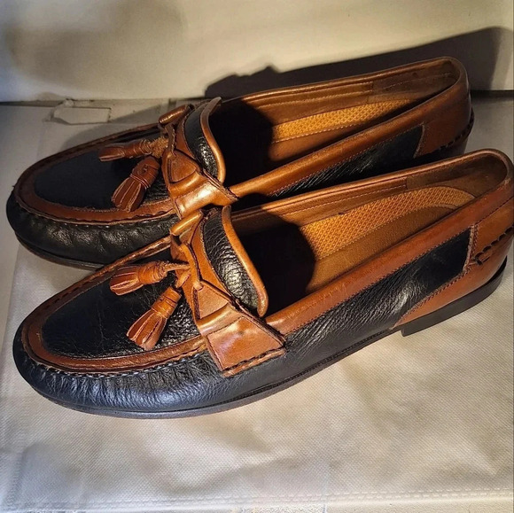 FLORSHEIM Mens Slip On Shoes With Tassels Two Tone Black & Brown 11.5 main image 2